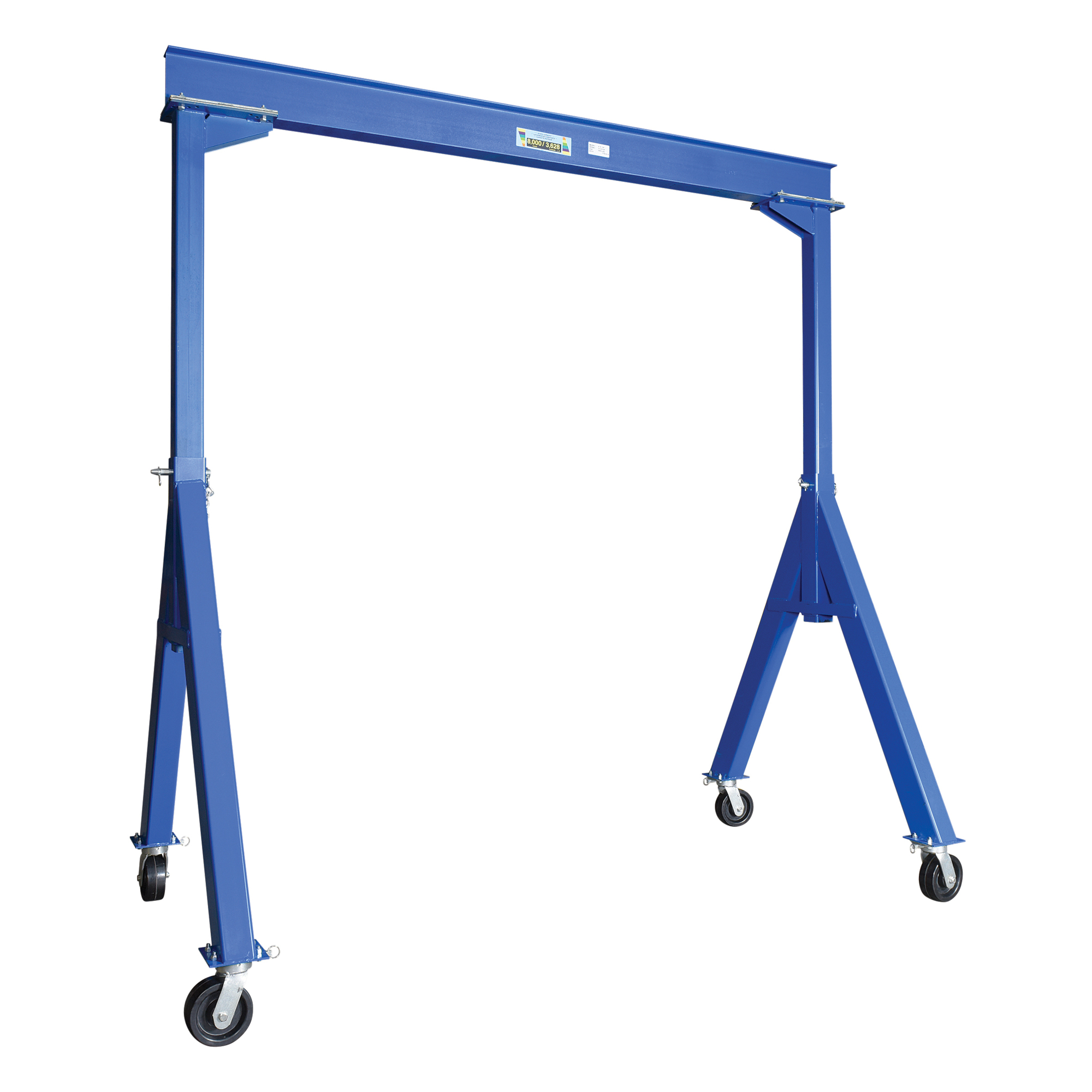 Vestil Steel Fixed Gantry Crane with Phenolic Casters 10 Ft. 8000 Lb. Capacity Blue